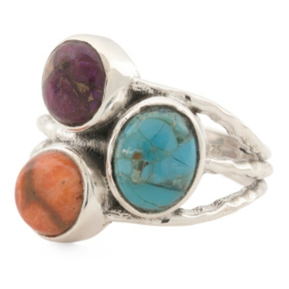 Sterling Silver Shivam Ring – Size 9 – Copper Turquoise + Gemstone Trio